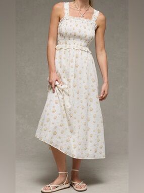 AE•Back Bow Smocked Midi Dress•Size XS•NWT•Yellow